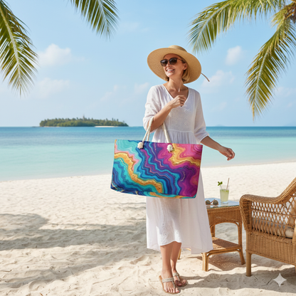 Colorful Agate Pattern Weekender Bag | Blue Teal Pink Marble, Large Tote Bag - AURABAGS SHOP