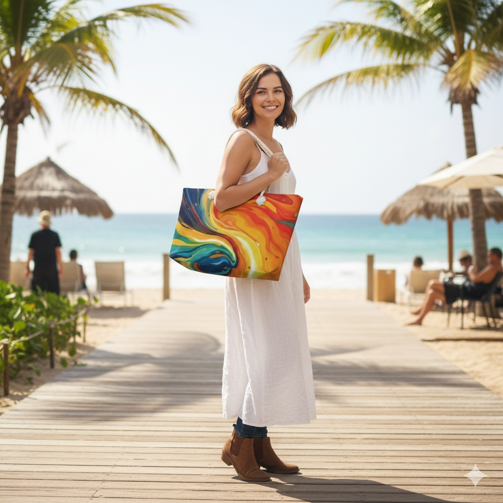 Abstract Colorful Swirl Weekender Bag | Vibrant Marble Print, Large Tote Bag - AURABAGS SHOP