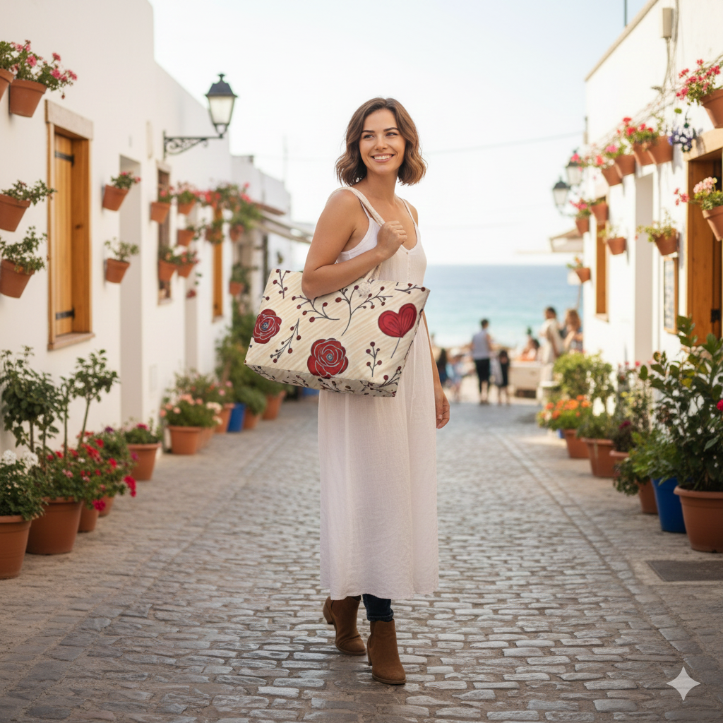 Floral Rose Pattern | Travel Weekender Tote | Heart Design | Busy Mom Carryon | Mother Gifts - AURABAGS SHOP