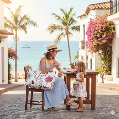 Floral Weekender Bag | Red Blush Hand Drawn Travel Tote | Mom Gift - AURABAGS SHOP
