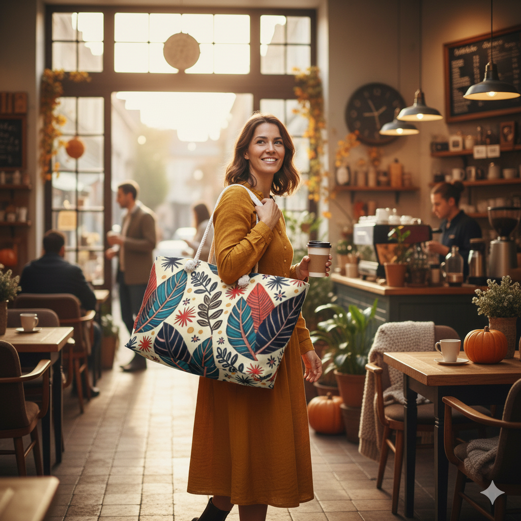 Colorful Tropical Leaves Weekender Bag | Floral Leaf Large Tote Bag for Busy Moms - AURABAGS SHOP