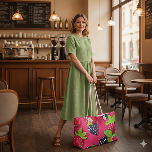 Raspberry Blackberry Pattern Weekender Bag | Bright Pink Berry Large Tote Bag - AURABAGS SHOP