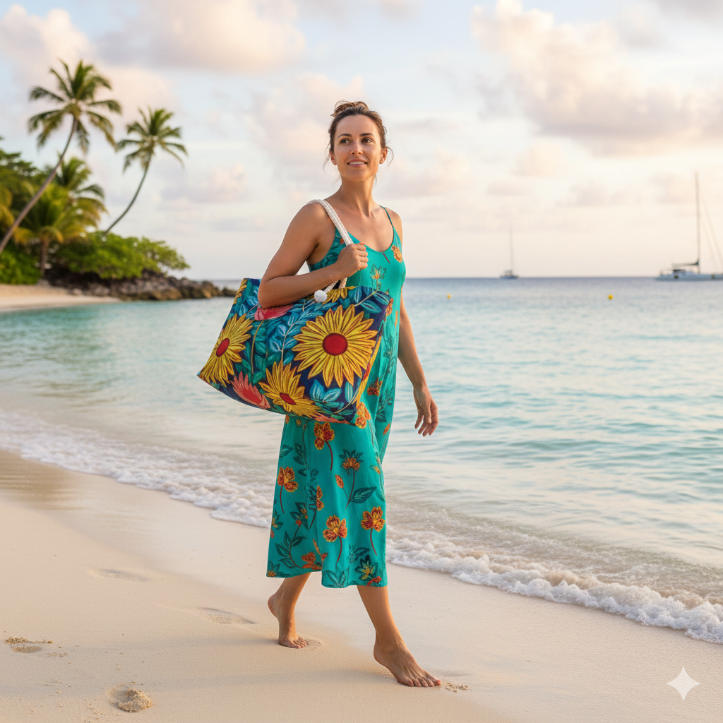 Sunflower Floral Weekender Bag | Bright Botanical Tote | Large Tote Bag | everyday mom bag | mom on the go bag - AURABAGS SHOP