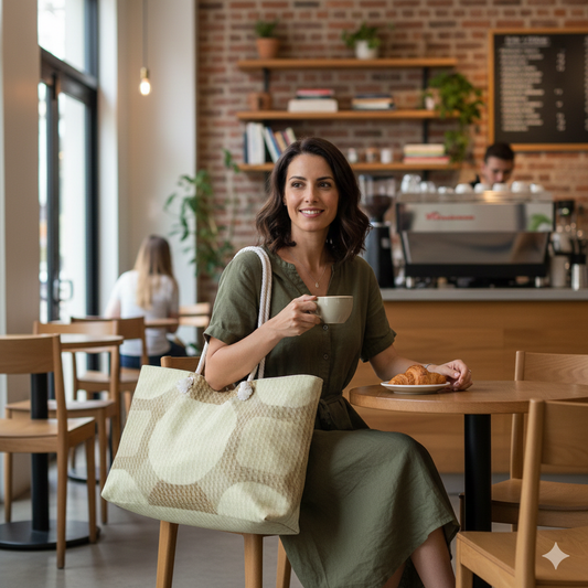 Neutral Geometric Circles Weekender Bag, Retro Beige Pattern Tote, Mom Lifestyle Travel Carryall, Large Beach Handbag - AURABAGS SHOP