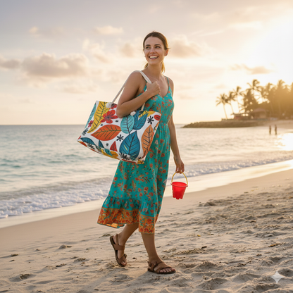 Colorful Tropical Leaves and Flowers Weekender Bag | Floral Travel Tote Bag | Large Tote bag | mom carry on bag - AURABAGS SHOP