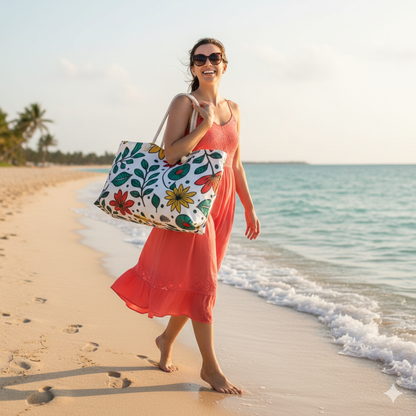 Colorful Floral Pattern Weekender Bag | Spring Flower Large Tote Bag - AURABAGS SHOP