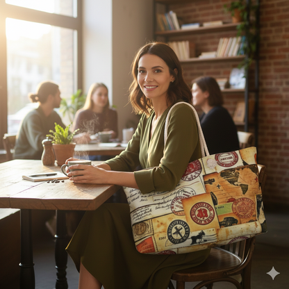 Vintage Travel Postage Collage Weekender Bag | Retro Luggage Print | Large Tote Bag - AURABAGS SHOP