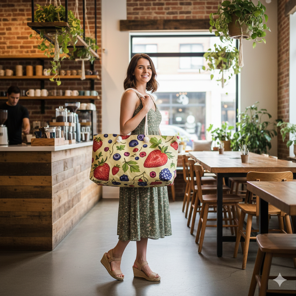Strawberry Blueberry Print Weekender Bag | Fruit Pattern Tote | Large Tote Bag - AURABAGS SHOP