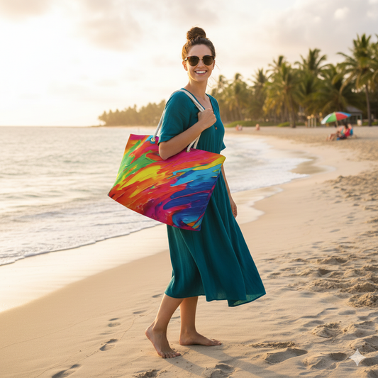 Abstract Rainbow Paint Swirl Weekender Bag | Colorful Travel Tote | Mom Carryon