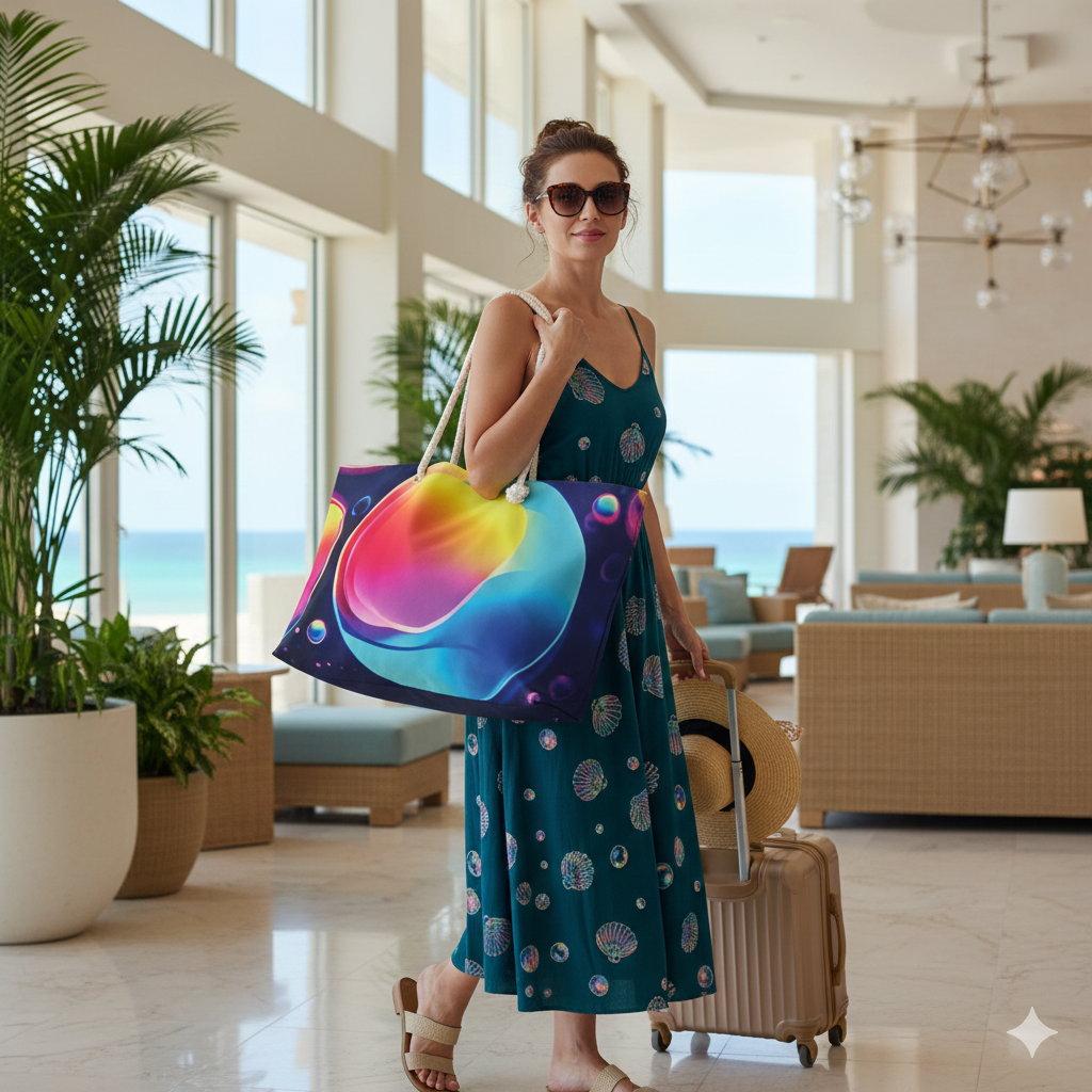 Neon Bubble Abstract Weekender Bag | Colorful Gradient Spheres | Moms Carryon