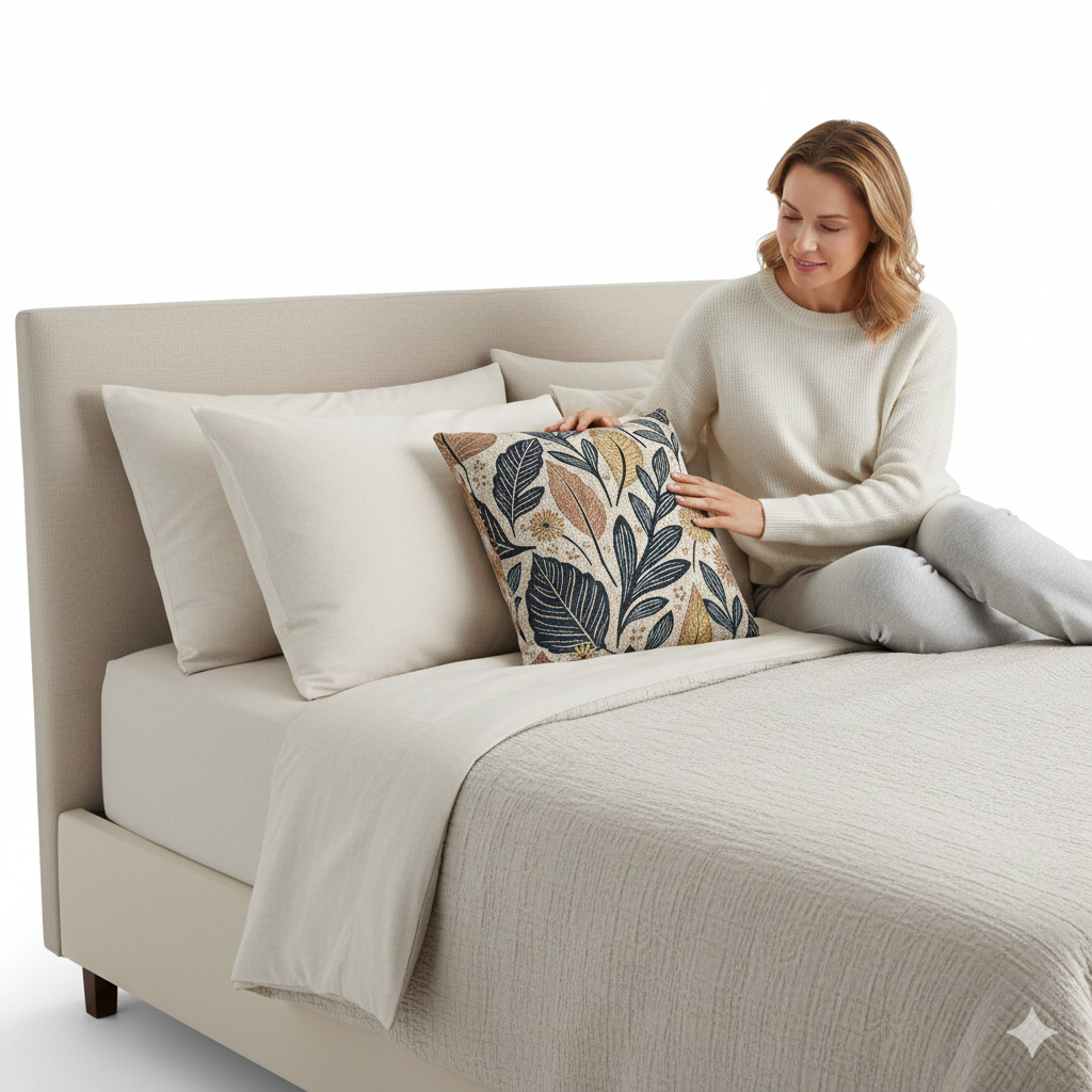 Botanical Leaf Pattern Pillow | Woven Floral Foliage Throw Cushion - AURABAGS SHOP