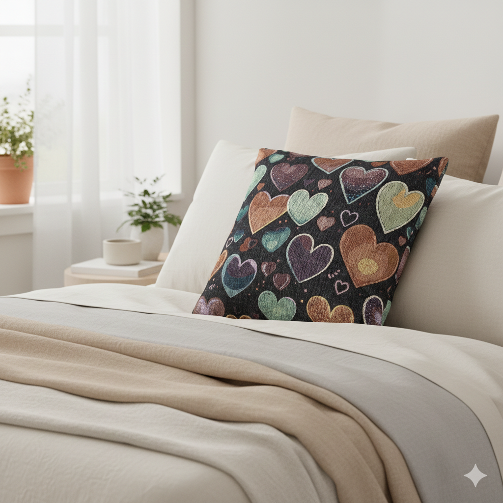 Pastel Heart Pattern Woven Pillow | Heart Throw Pillow, Boho Home Decor - AURABAGS SHOP