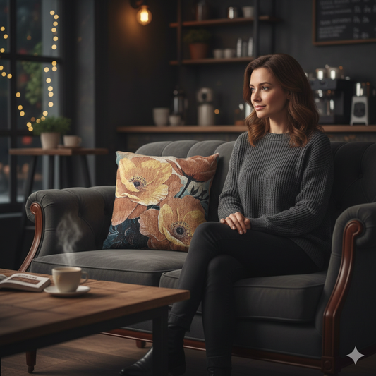 Vintage Floral Rose Woven Pillow | Tapestry Throw Pillow, Botanical Decor