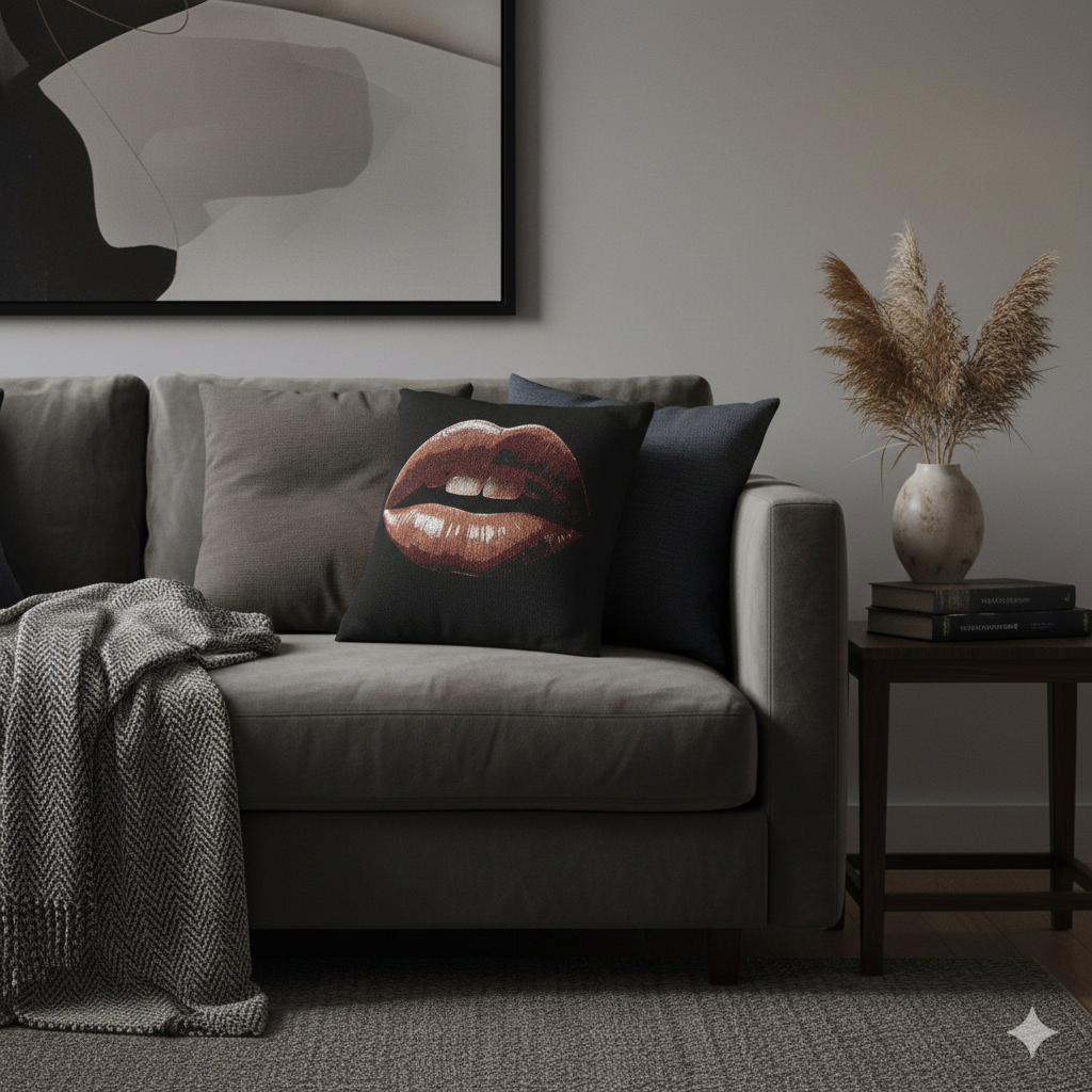 Kiss Design Woven Pillow | Lip Print Accent Pillow - AURABAGS SHOP