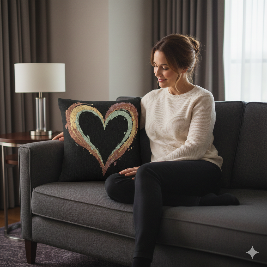 Painted Heart Pillow | Woven Decorative Pillow, Boho Heart Throw Pillow