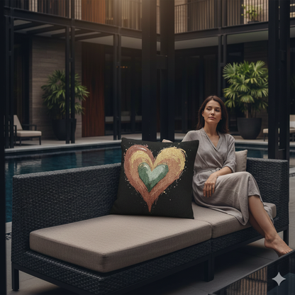 Handpainted Heart Woven Pillow | Boho Heart Decorative Pillow