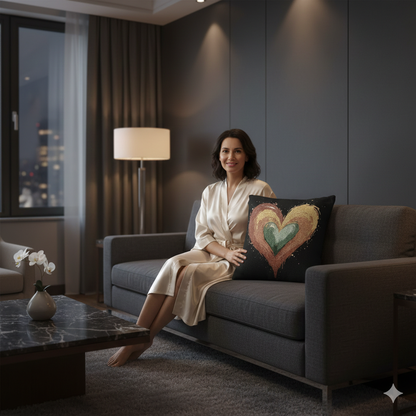 Handpainted Heart Woven Pillow | Boho Heart Decorative Pillow