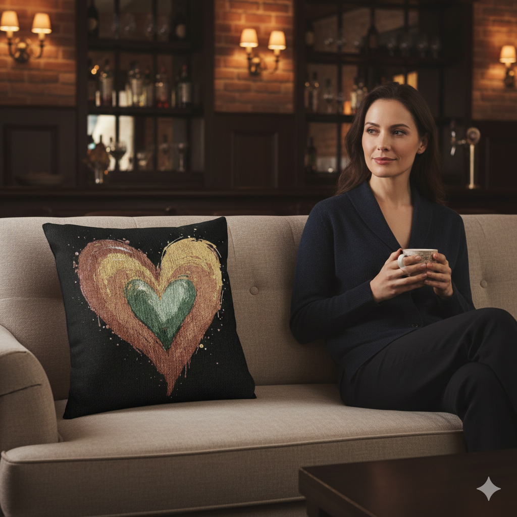 Handpainted Heart Woven Pillow | Boho Heart Decorative Pillow