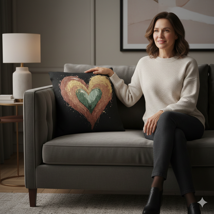 Handpainted Heart Woven Pillow | Boho Heart Decorative Pillow