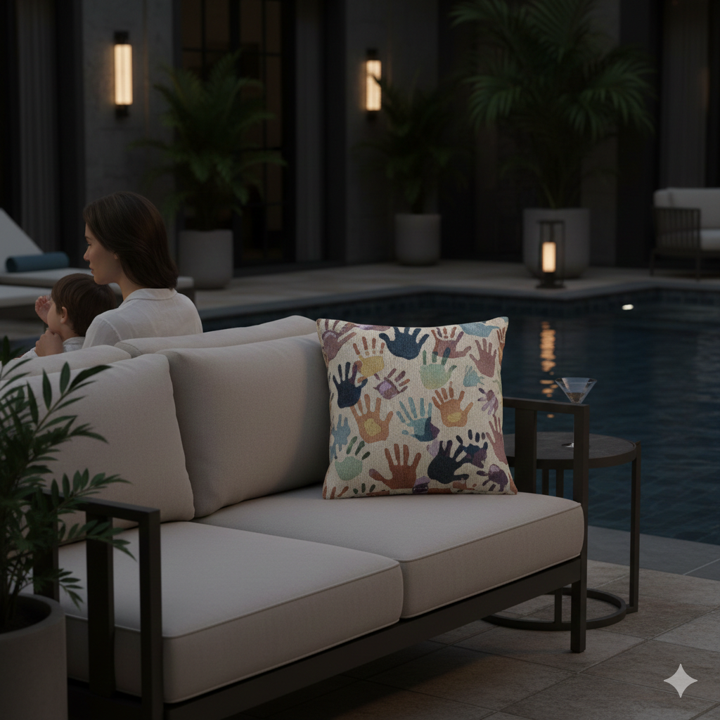 Handprint Pattern Woven Pillow | Multicolor Boho Decorative Pillow