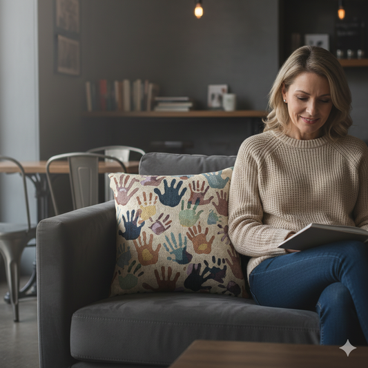 Handprint Pattern Woven Pillow | Multicolor Boho Decorative Pillow