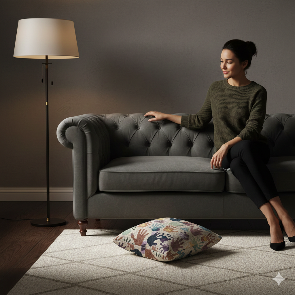 Handprint Pattern Woven Pillow | Multicolor Boho Decorative Pillow