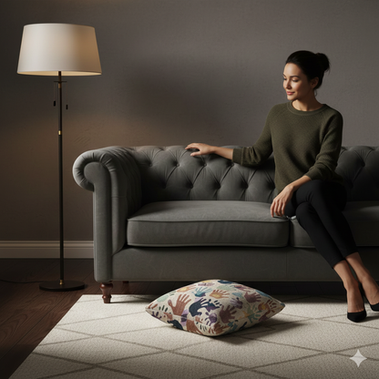 Handprint Pattern Woven Pillow | Multicolor Boho Decorative Pillow