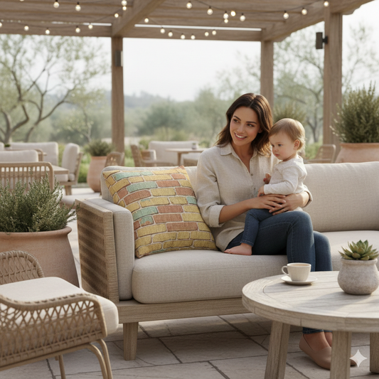 Pastel Brick Pattern Woven Pillow | Rustic Geometric Throw Pillow