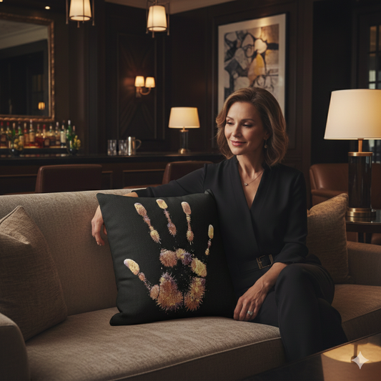 Metallic Handprint Woven Pillow | Boho Accent Throw Pillow