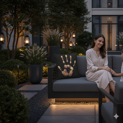 Metallic Handprint Woven Pillow | Boho Accent Throw Pillow