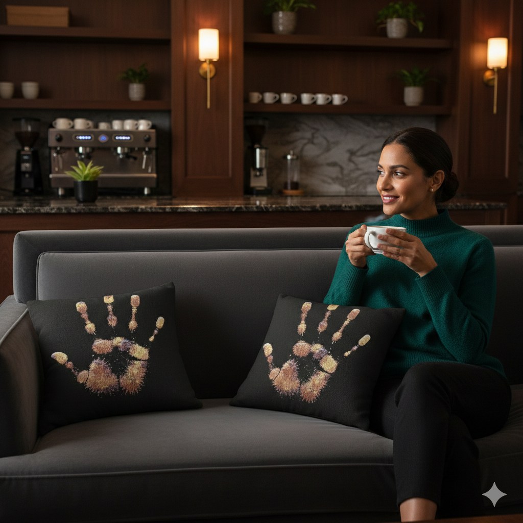 Metallic Handprint Woven Pillow | Boho Accent Throw Pillow