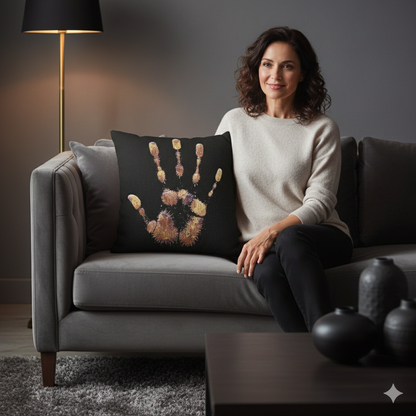 Metallic Handprint Woven Pillow | Boho Accent Throw Pillow