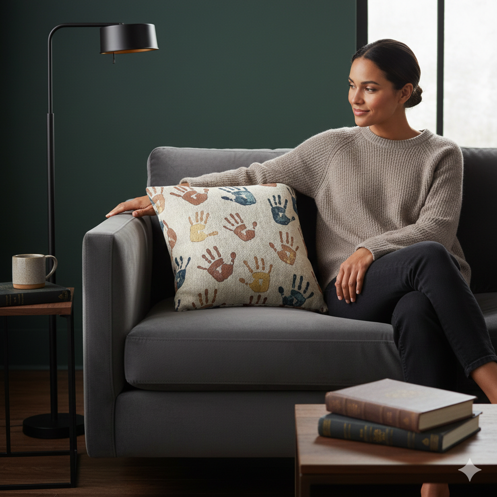 Handprint Pattern Woven Pillow | Boho Kids Nursery Throw Pillow