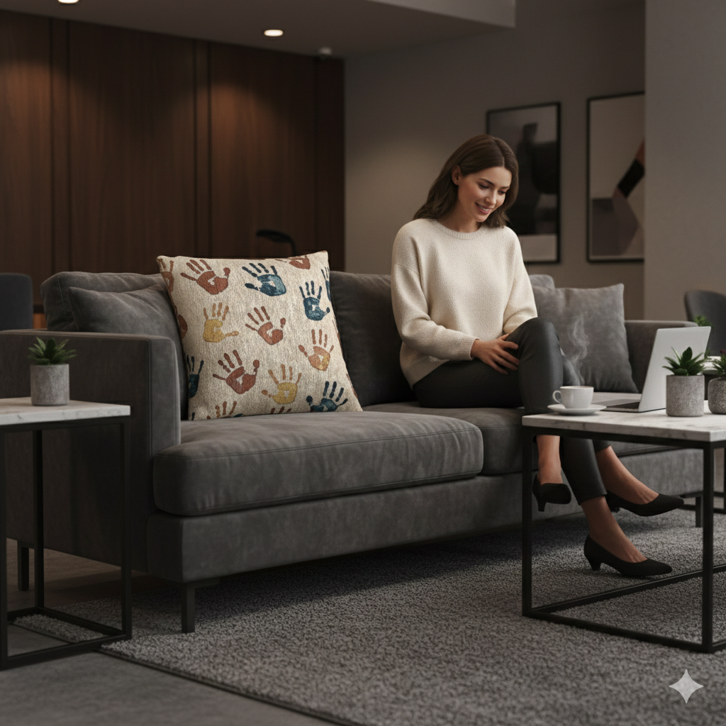 Handprint Pattern Woven Pillow | Boho Kids Nursery Throw Pillow