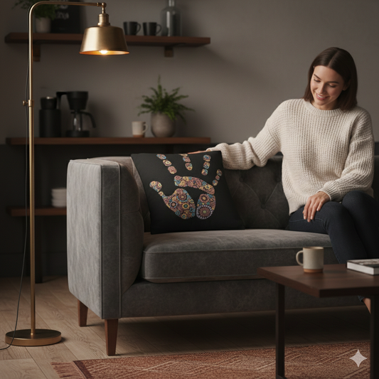 Mosaic Handprint Woven Pillow | Colorful Geometric Hand Throw Pillow