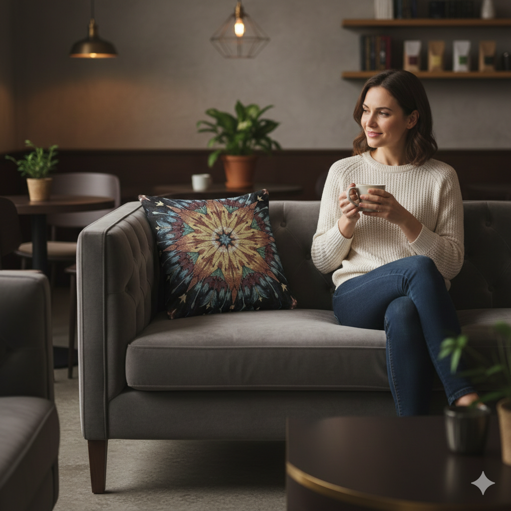 Geometric Starburst Mandala Woven Pillow | Boho Home Decor, Kilim Style
