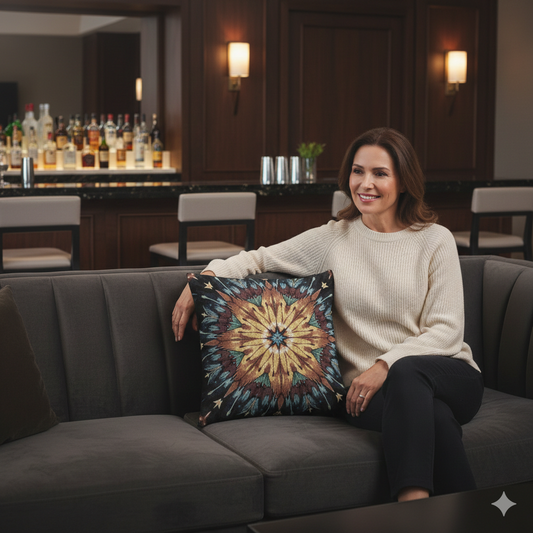 Geometric Starburst Mandala Woven Pillow | Boho Home Decor, Kilim Style