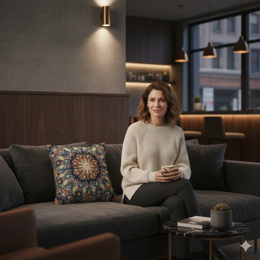 Geometric Mandala Woven Pillow | Boho Mosaic Throw Pillow