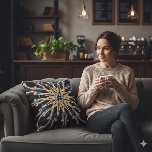 Starburst Mandala Woven Pillow | Geometric Boho Throw Cushion