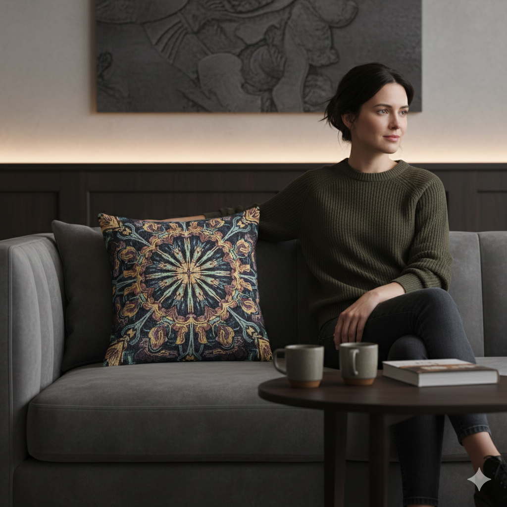 Geometric Mandala Woven Pillow | Boho Mosaic Throw Cushion