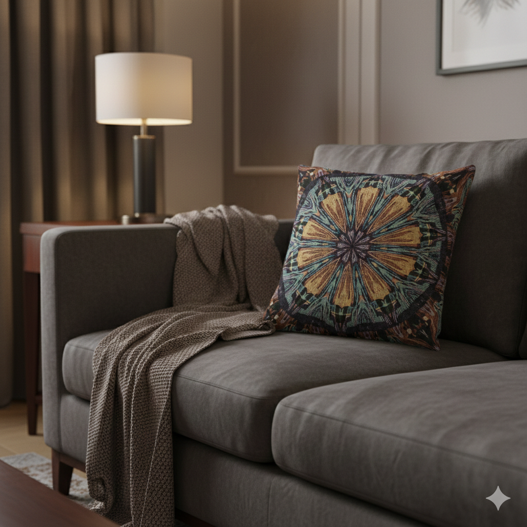 Geometric Mandala Woven Pillow | Boho Tile Decorative Cushion