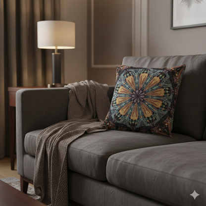 Geometric Mandala Woven Pillow | Boho Tile Decorative Cushion