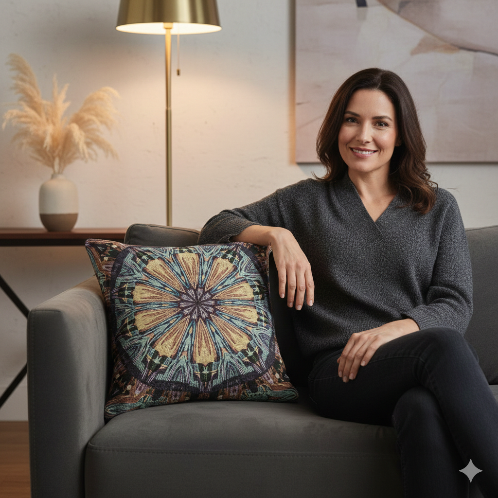 Geometric Mandala Woven Pillow | Boho Tile Decorative Cushion