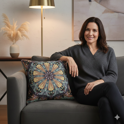 Geometric Mandala Woven Pillow | Boho Tile Decorative Cushion