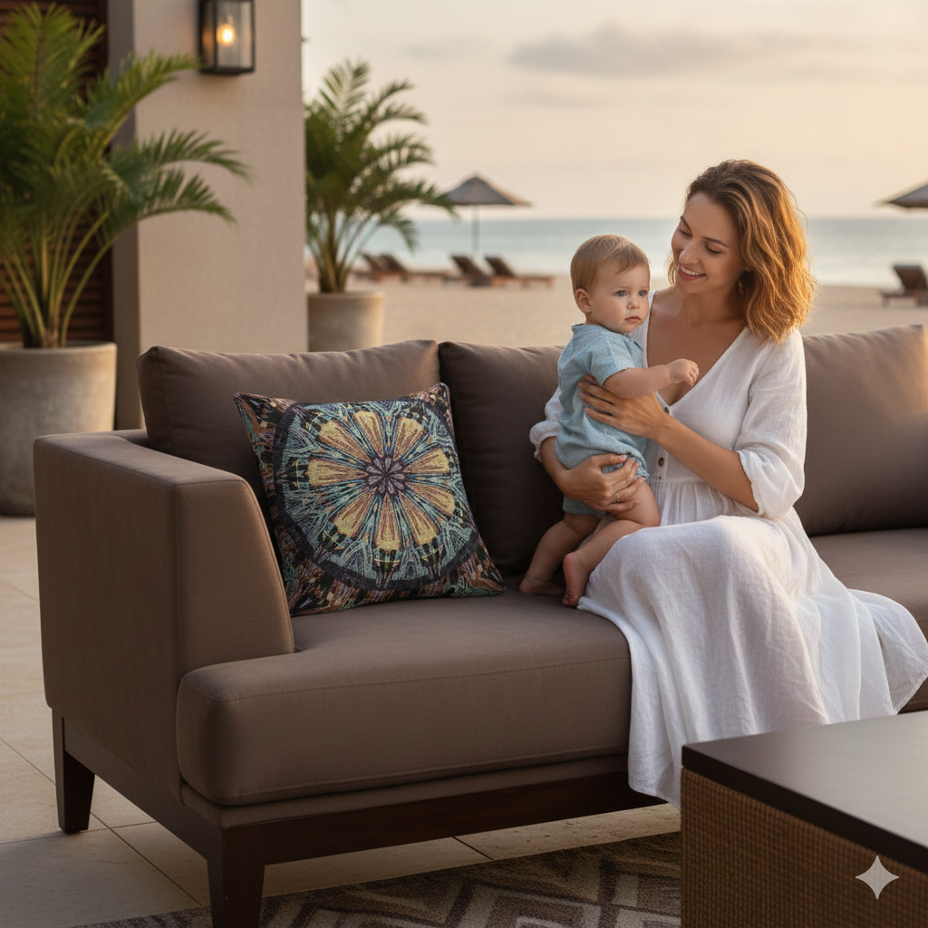 Geometric Mandala Woven Pillow | Boho Tile Decorative Cushion