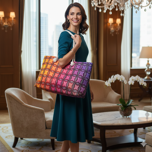 Colorful Geometric Tile Weekender Bag | Rainbow Gradient Pattern