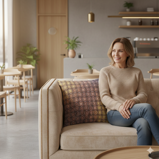 Geometric Woven Pillow | Square Grid Pattern, Textured Boho Throw Pillow