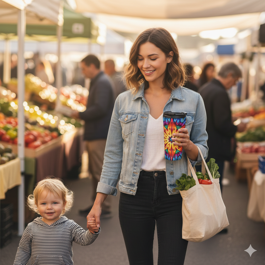 Kaleidoscope Star Stainless Steel Travel Mug — Colorful Mandala Insulated Tumbler - AURABAGS SHOP
