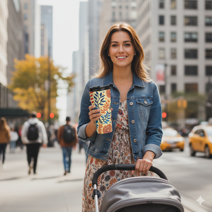 Colorful Floral Pattern Stainless Steel Travel Mug | Blue Orange Botanicals - AURABAGS SHOP