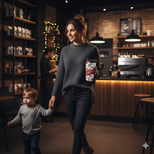 Red Rose Floral Pattern Travel Mug | Stainless Steel Tumbler
